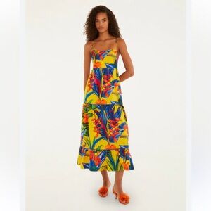 NEW FARM Rio Vibrant Yellow Floral Bright Nature Maxi Sundress